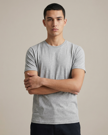 PLAIN SOLID: Grey Round Neck T-shirt for Men