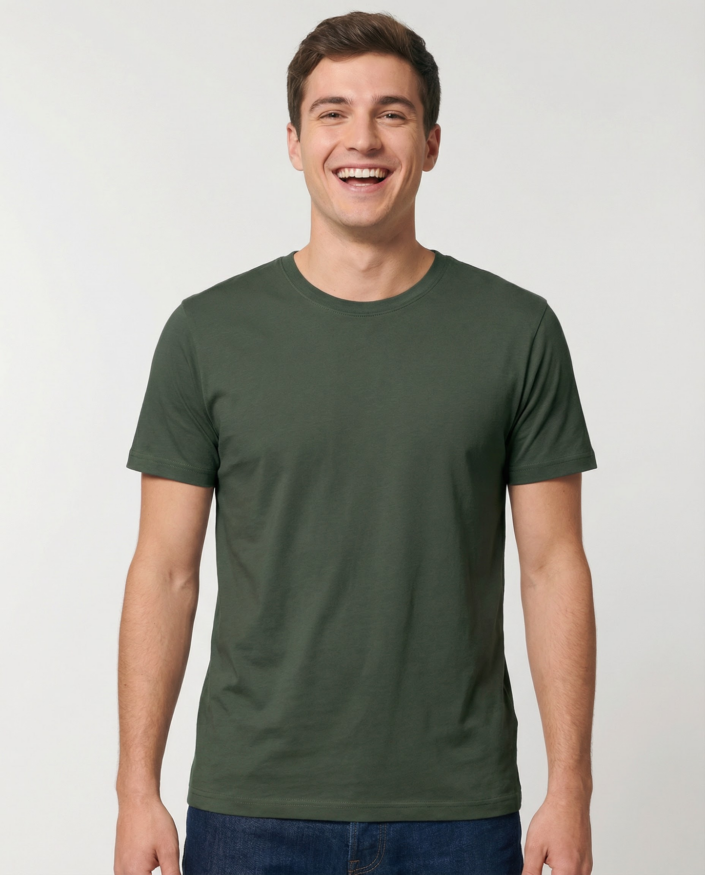 PLAIN SOLID : Olive Green Round Neck T-shirt for Men