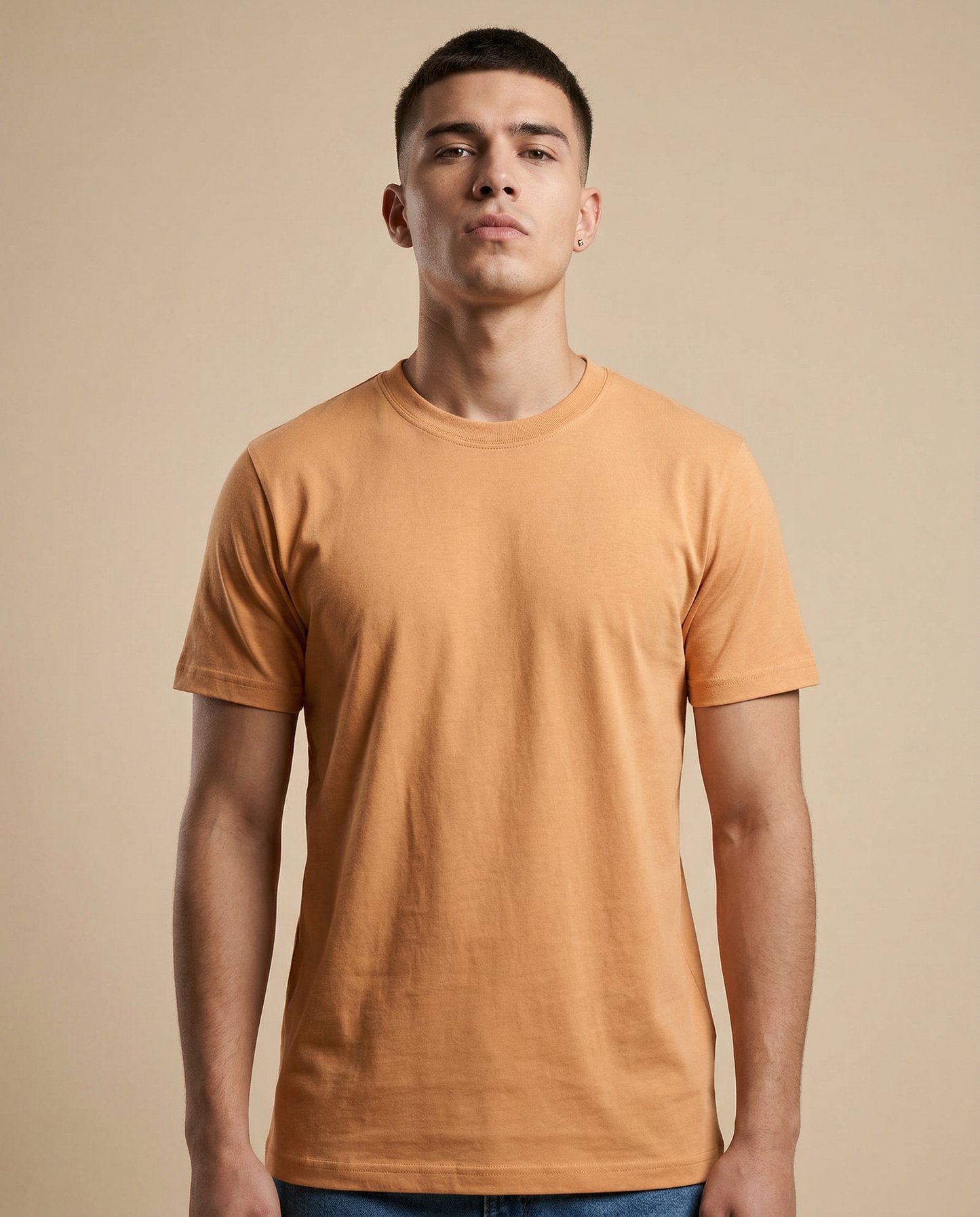 PLAIN SOLID: Mustard Yellow Round Neck T-shirt for Men