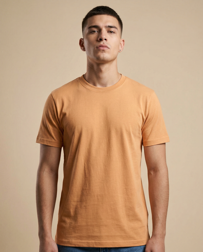 PLAIN SOLID: Mustard Yellow Round Neck T-shirt for Men