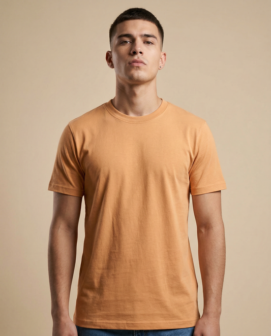 PLAIN SOLID: Mustard Yellow Round Neck T-shirt for Men