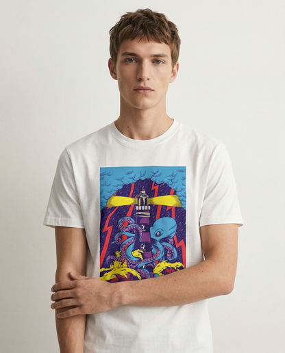 LIGHTHOUSE: WHITE ROUND NECK T-SHIRT