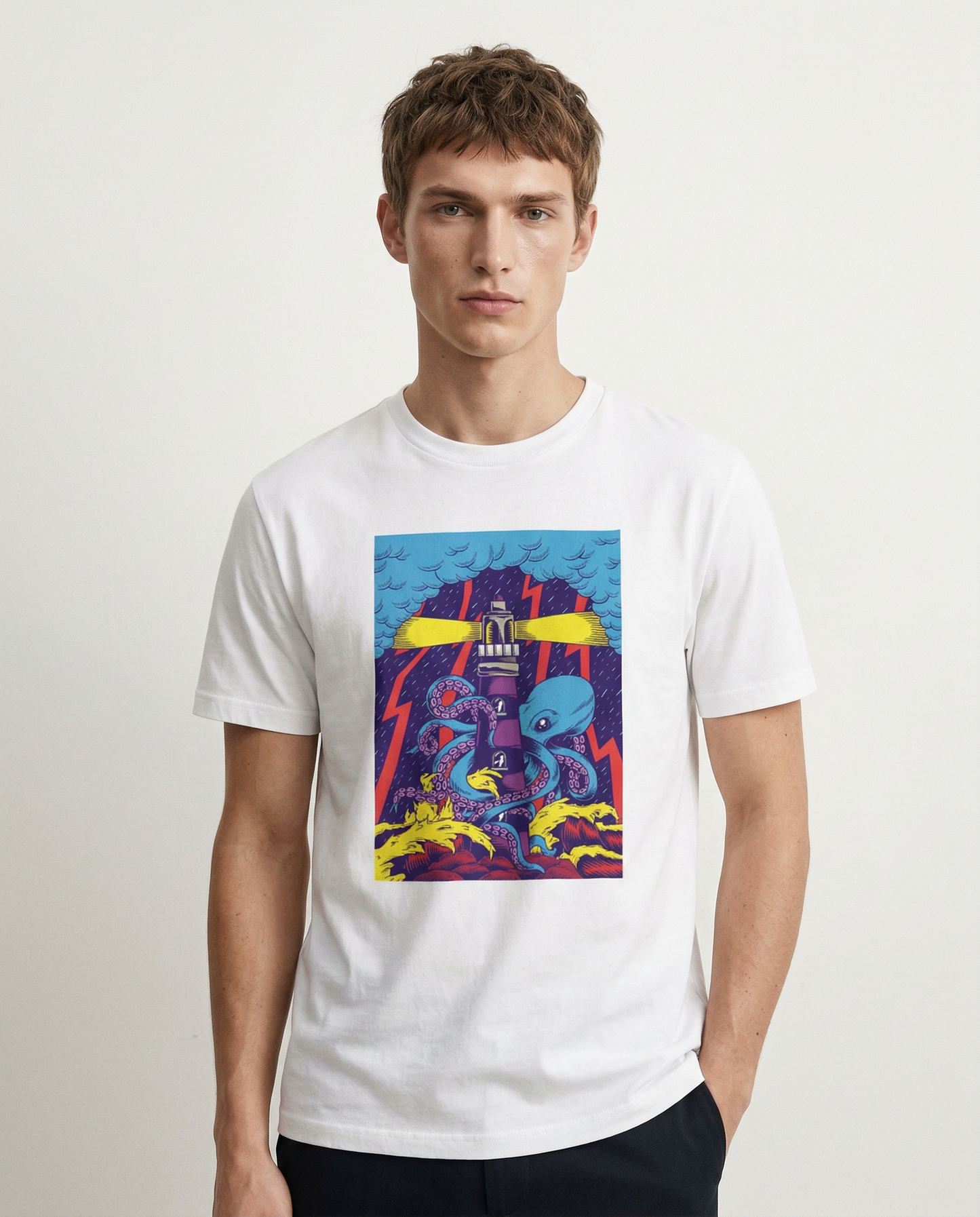 LIGHTHOUSE: WHITE ROUND NECK T-SHIRT