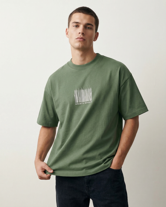 GROWTH: Forest Green Oversized T-Shirt for Men