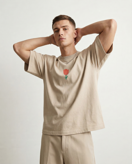 TULIP: Beige Premium Oversized T-Shirt for Men