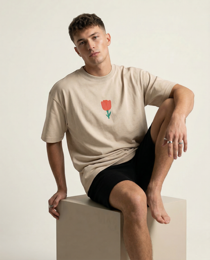 TULIP: Beige Premium Oversized T-Shirt for Men