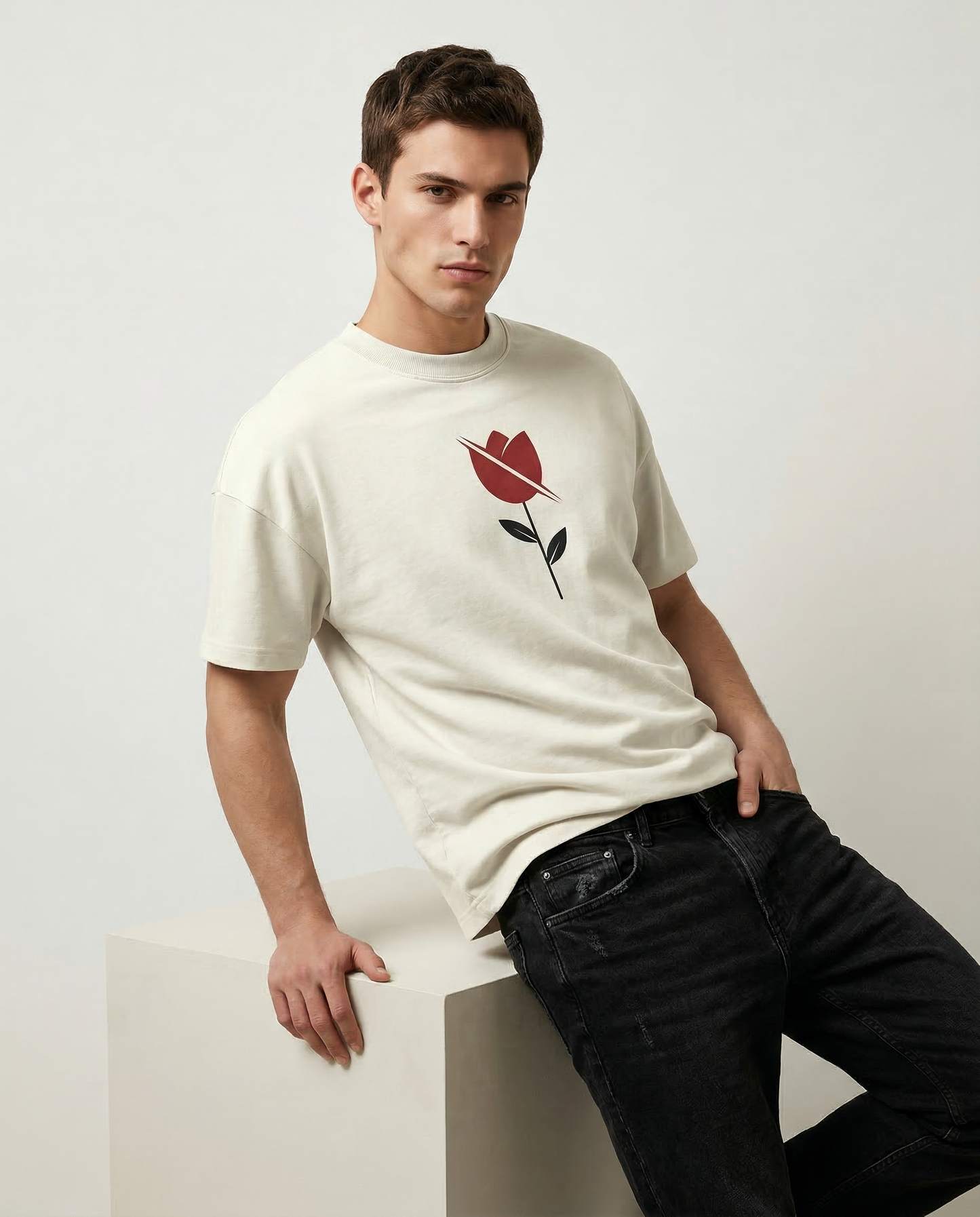 TULIP- Ivory White Premium Oversized T-Shirt for Men