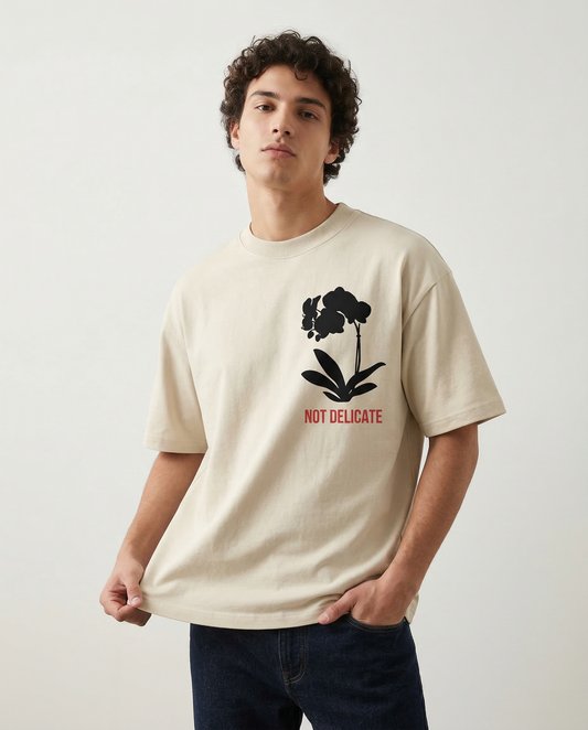 DELICATE: Off White Oversized T-Shirt For Men