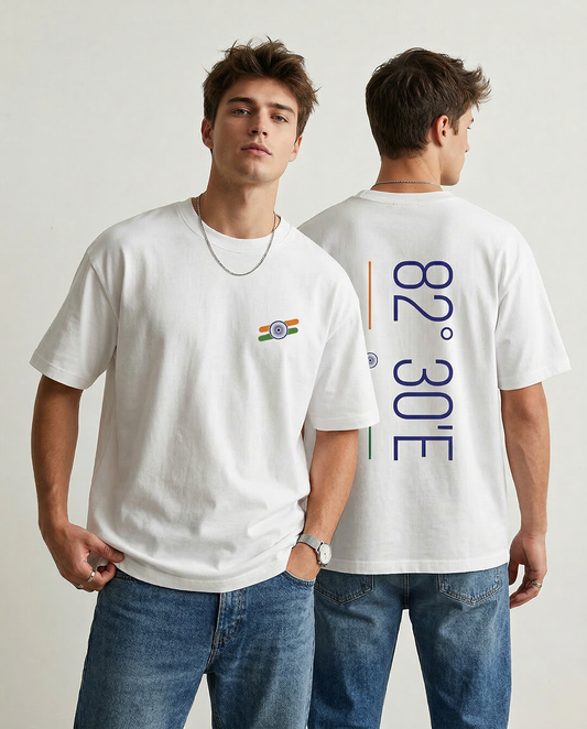 PROUD INDIAN: White Oversized T-Shirt for Men