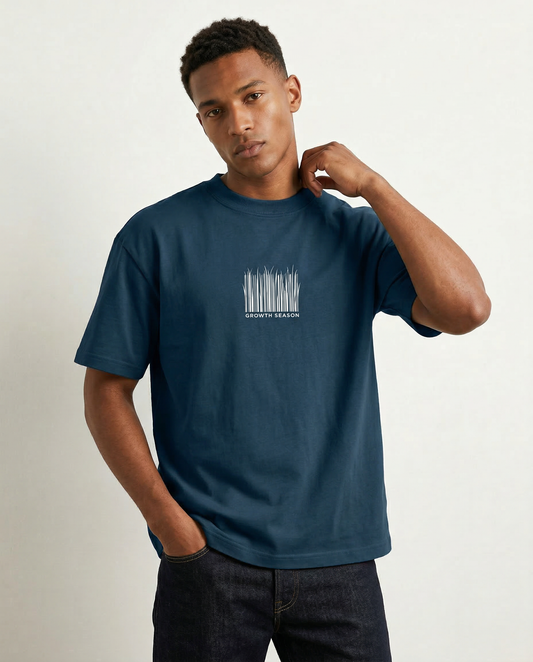 GROWTH: Navy Blue Oversized T-Shirt for Men