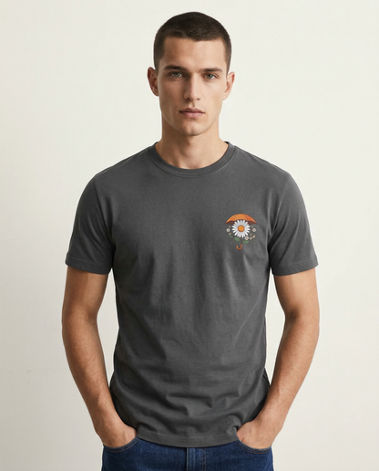 DAISIES: CHARCOAL GREY ROUND NECK T-SHIRT