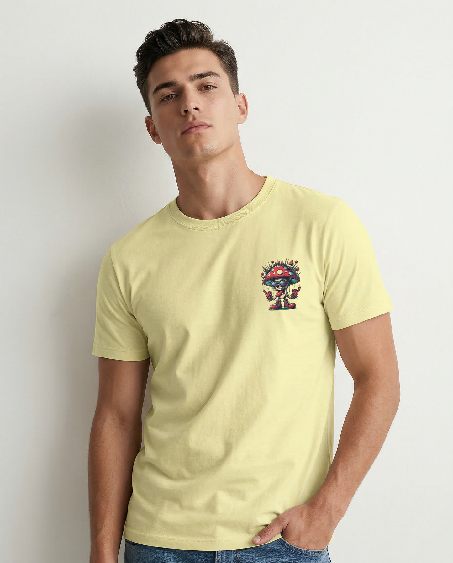 SHROOM: BUTTER YELLOW ROUND NECK T-SHIRT