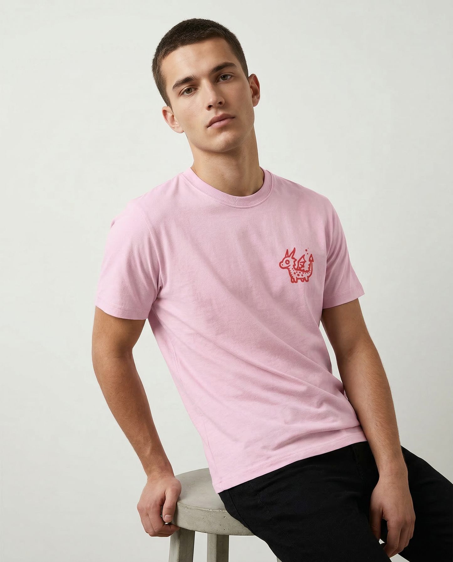 DRAGON: LIGHT PINK ROUND NECK T-SHIRT