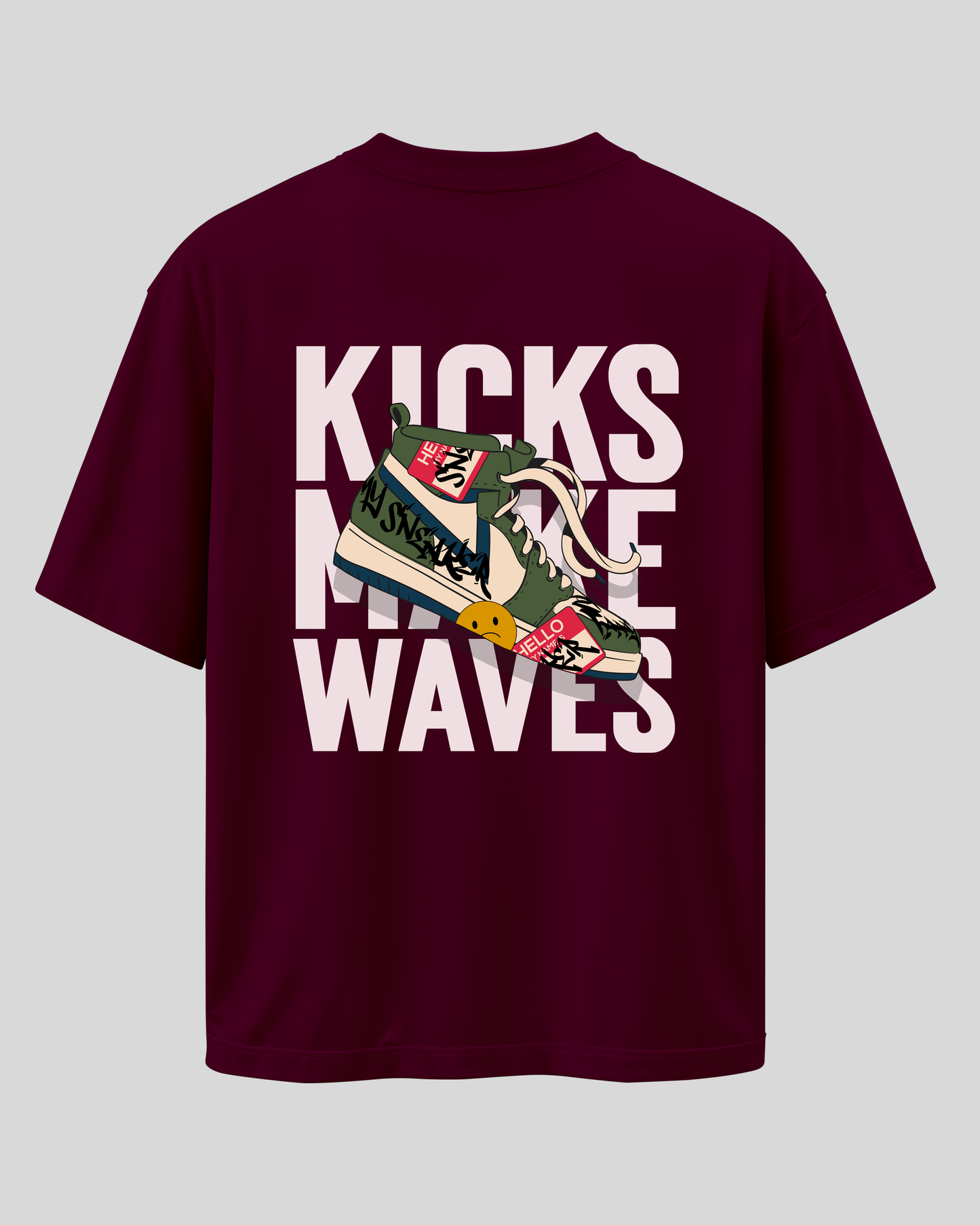 Burgundy Printed Oversized T-Shirt