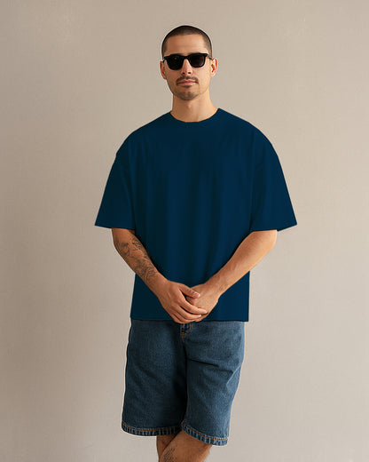 SOLID PLAIN NAVY BLUE OVERSIZED T-SHIRT FOR MEN