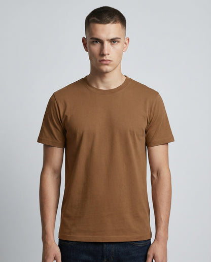 PLAIN SOLID: Coffee Brown Round Neck T-shirt for Men