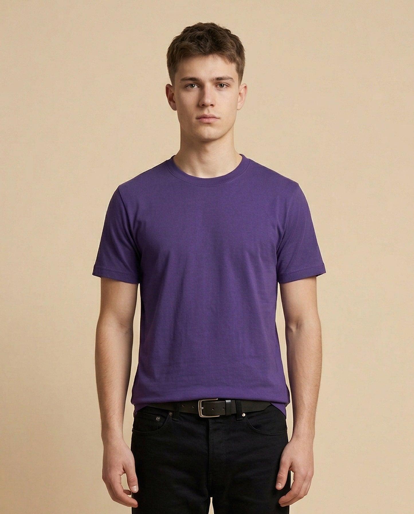 PLAIN SOLID : Purple Round Neck T-shirt for Men