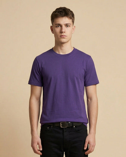 PLAIN SOLID : Purple Round Neck T-shirt for Men