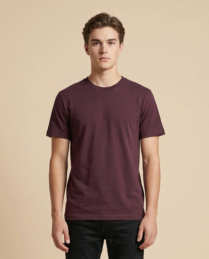 PLAIN SOLID : Burgundy Round Neck T-shirt for Men
