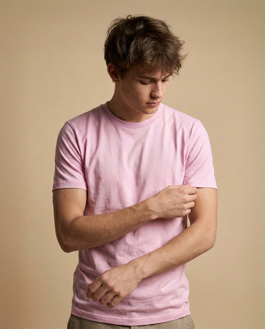 PLAIN SOLID: Baby Pink Round Neck T-shirt for Men