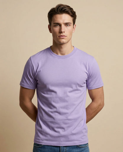PLAIN SOLID: Iris Lavender Round Neck T-shirt for Men