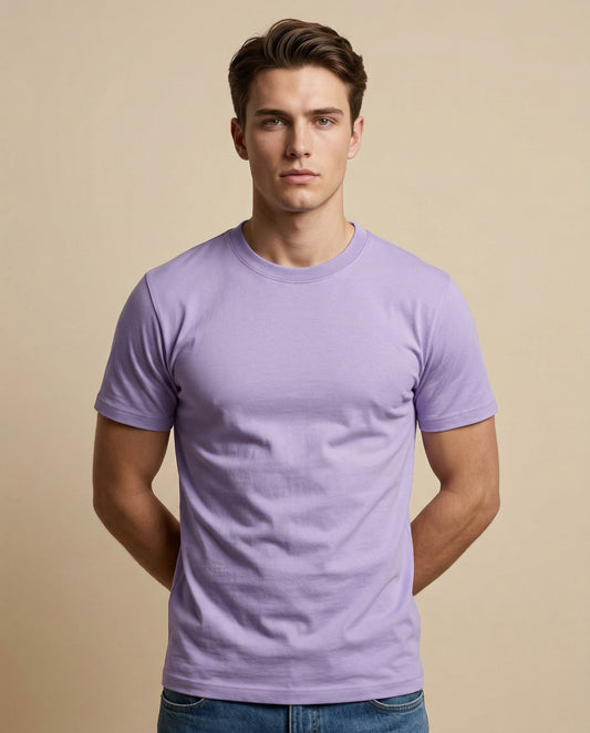 PLAIN SOLID: Iris Lavender Round Neck T-shirt for Men
