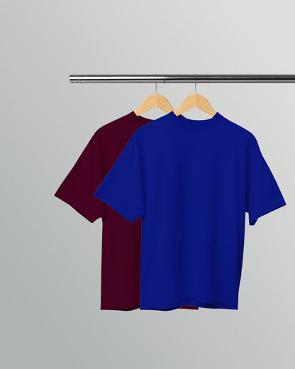 PACK OF 2 SOLID OVERSIZED T-SHIRTS: BURGUNDY, ROYAL BLUE