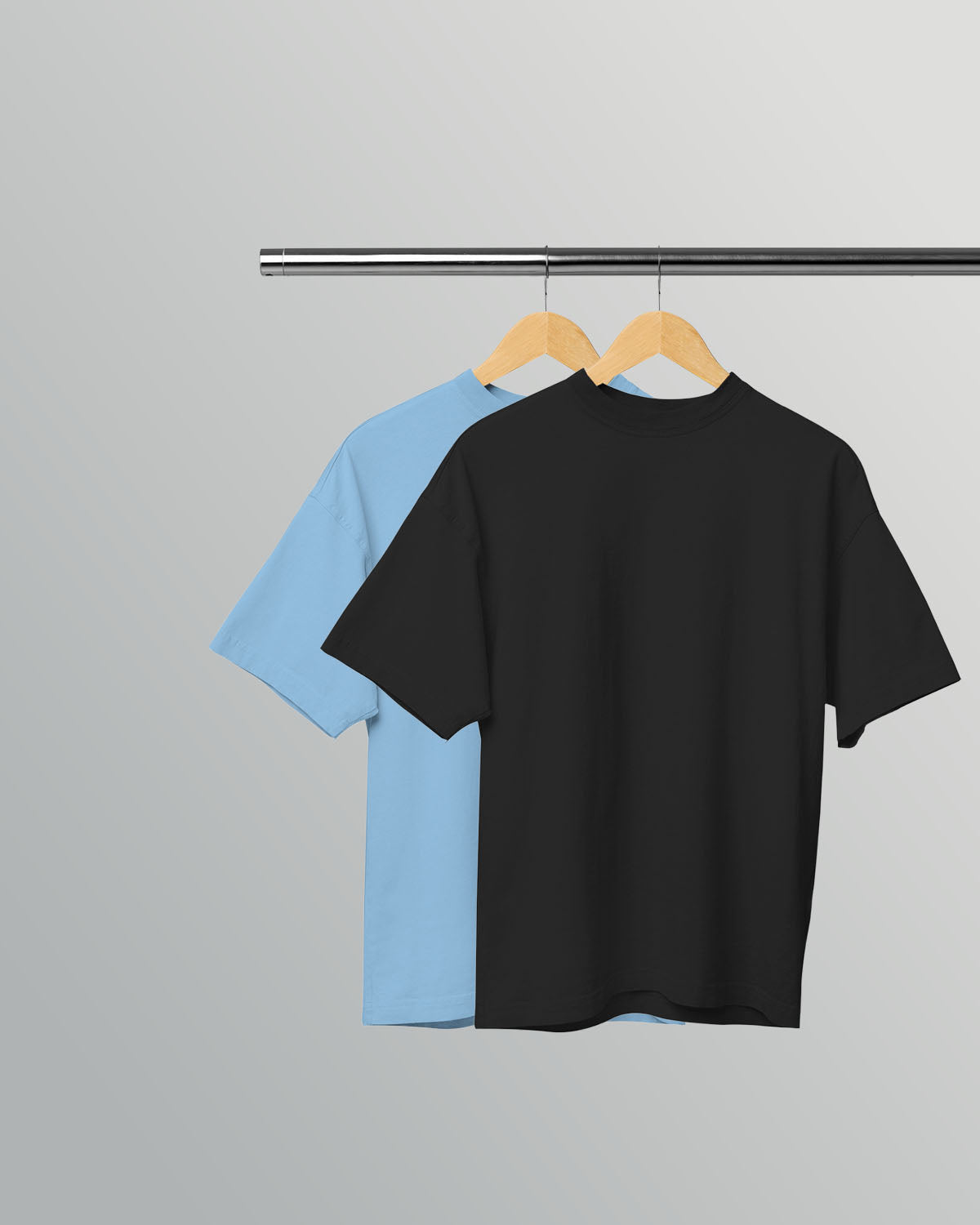 PACK OF 2 SOLID OVERSIZED T-SHIRTS: BABY BLUE, BLACK