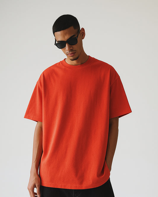 SOLID PLAIN: BRICK RED PREMIUM OVERSIZED T-SHIRT