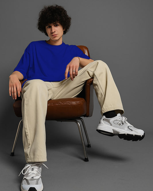 SOLID PLAIN: ROYAL BLUE OVERSIZED T-SHIRT FOR MEN
