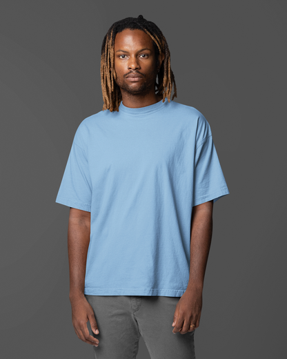 Solid Plain Baby Blue Oversized T-Shirt for Men