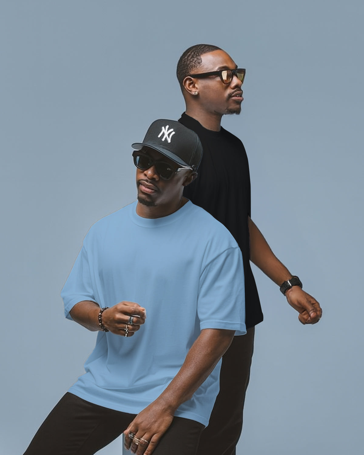 PACK OF 2 SOLID OVERSIZED T-SHIRTS: BABY BLUE, BLACK