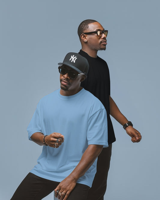 Pack of 2 Solid Oversized T-Shirts: Baby Blue, Black