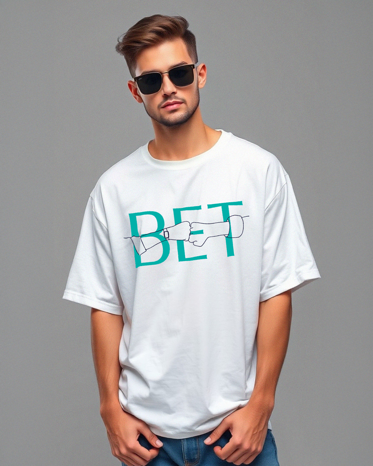 BET: White Oversized T-Shirt for Men