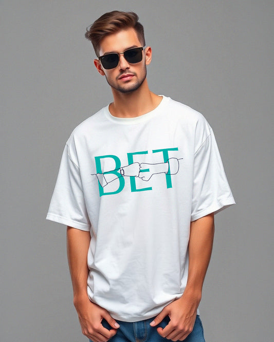 BET: White Oversized T-Shirt for Men