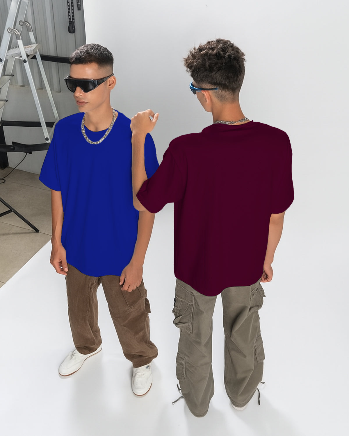 PACK OF 2 SOLID OVERSIZED T-SHIRTS: BURGUNDY, ROYAL BLUE