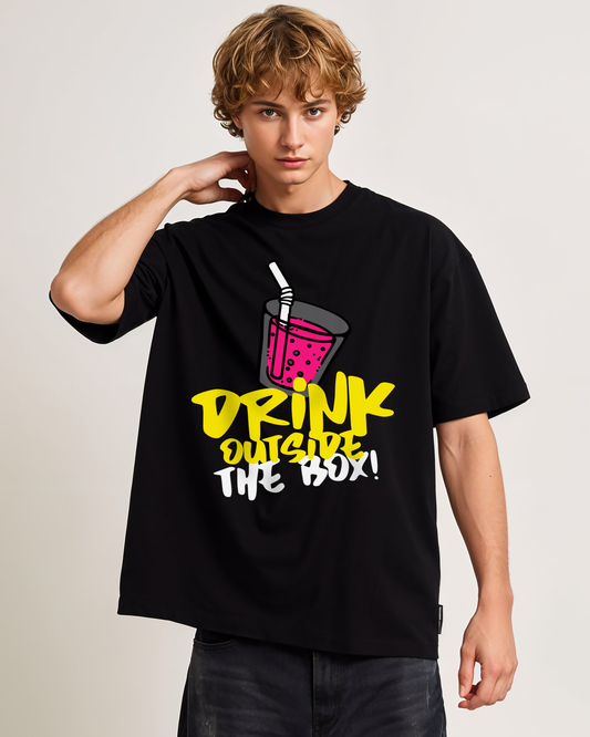 Black Oversized T-Shirt: Drink outside the box!