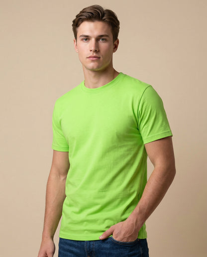 PLAIN SOLID: Liril Green Round Neck T-shirt for Men