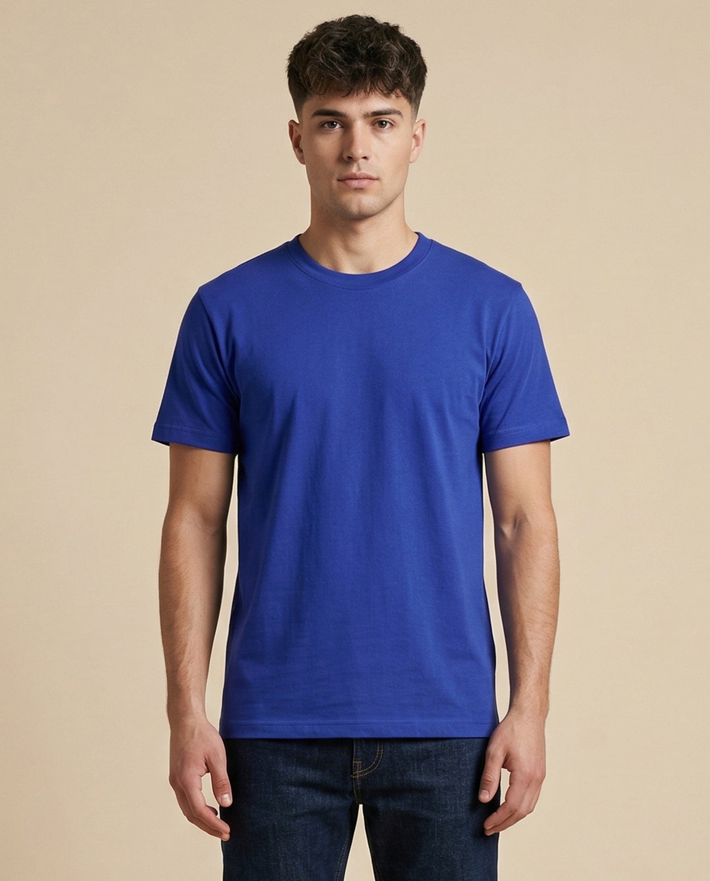 PLAIN SOLID: Royal Blue Round Neck T-shirt for Men