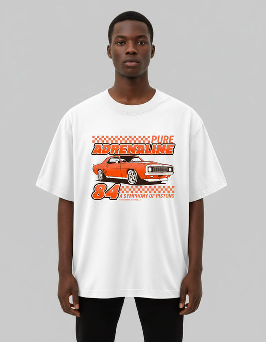 PURE ADRENALINE: White Oversized T-Shirt
