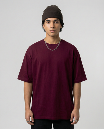 Burgundy Printed Oversized T-Shirt