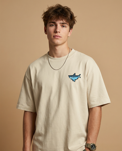 SHARK: Off-White Printed T-Shirt