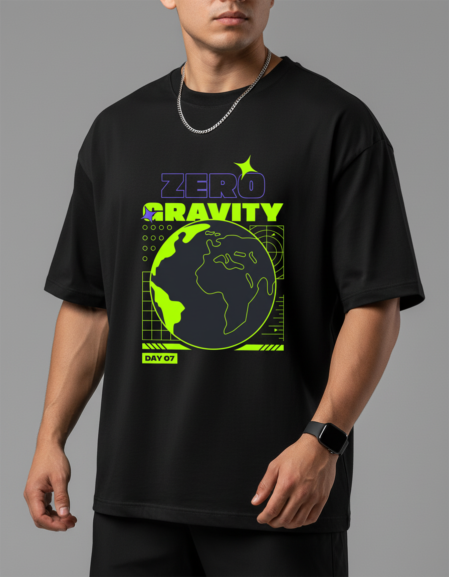 ZERO GRAVITY: Black Oversized T-Shirt