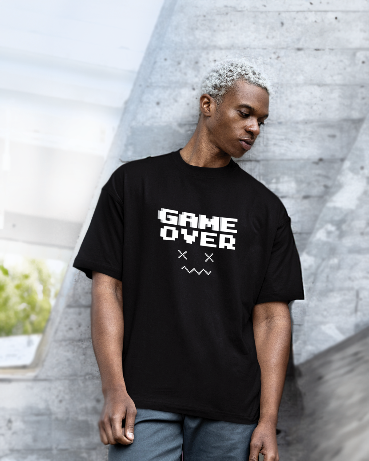 GAME OVER: Black Oversized T-shirt for Men