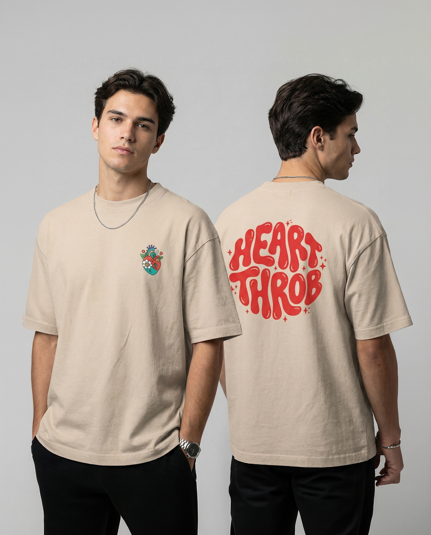 HEARTTHROB: Beige Premium Oversized T-Shirt