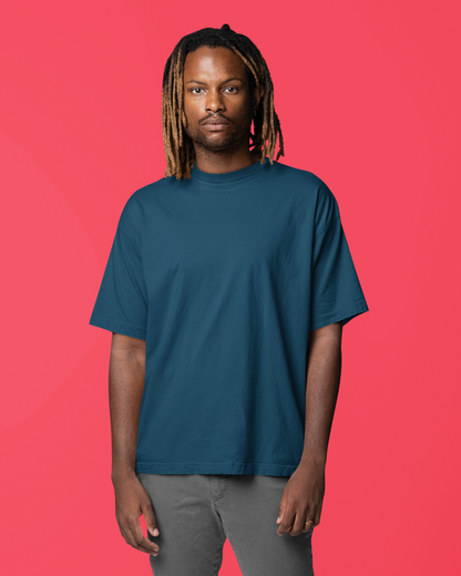 Solid Plain Navy Blue Oversized T-Shirt for Men