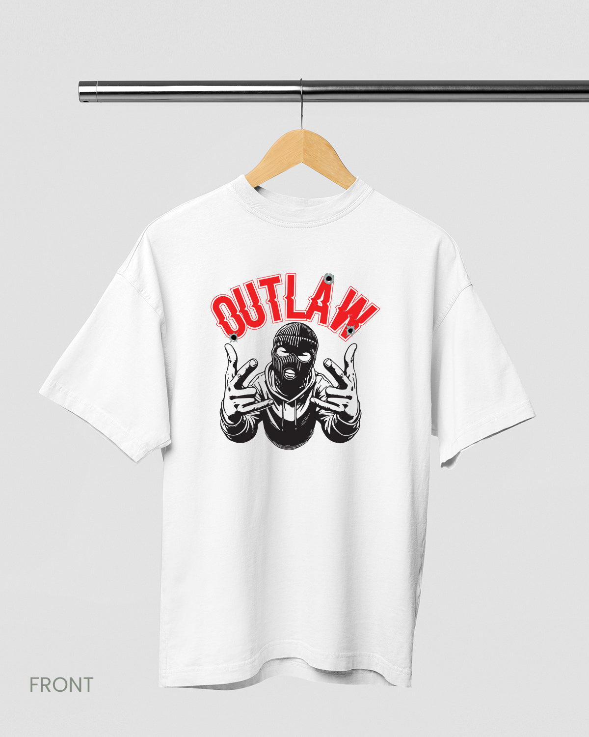 OUTLAW: White Oversized T-Shirt for Men