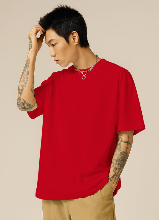 SOLID PLAIN: RED OVERSIZED T-SHIRT FOR MEN