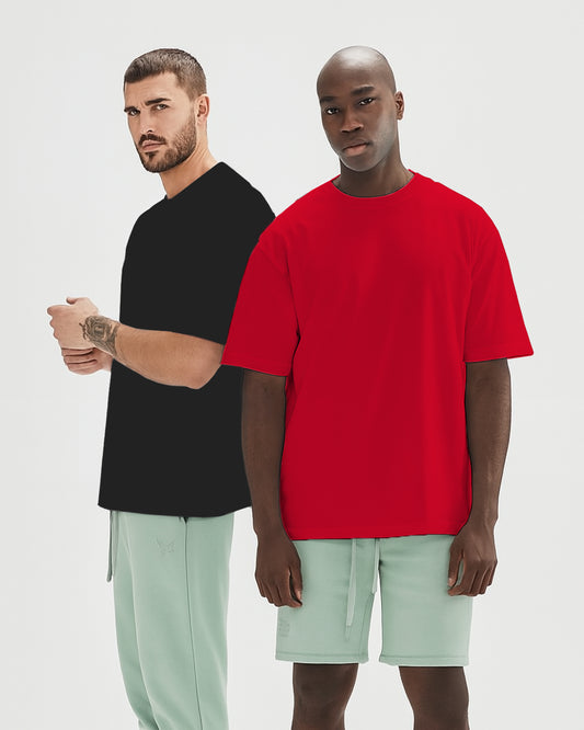 Pack of 2 Solid Oversized T-Shirts: Black, Red