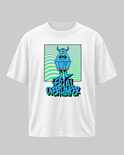 SERIAL OVERTHINKER: White Oversized T-Shirt